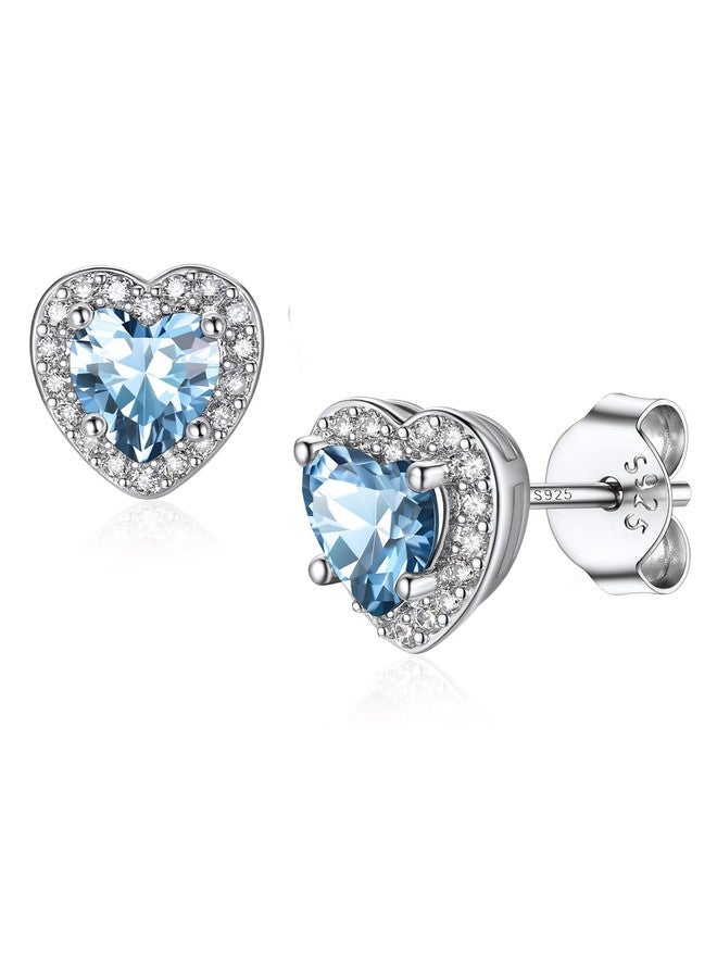 Silvora Birthstone Earrings for Women 925 Sterling Silver Heart Stud, Heart Birthstone Stud Earrings Hypoallergenic for Women - Image 1